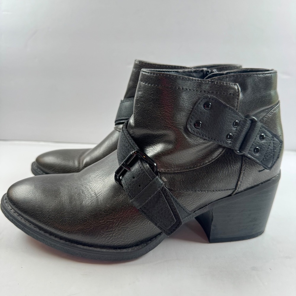 Crown Vintage Willy Metallic‎ Brown Gray Moto Ankle Booties Buckle Studded 7.5